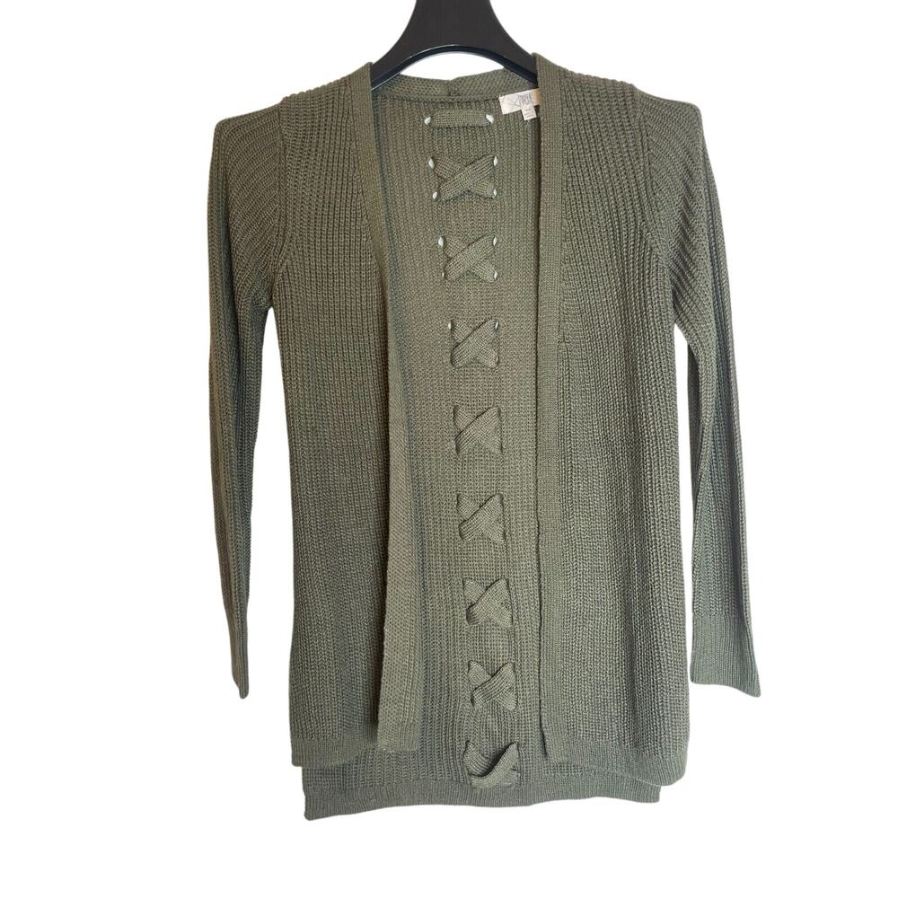 Pinque Womens Shaded Moss Open Front Acrylic Cardigan Sweater Long Sleeve Sz XS
